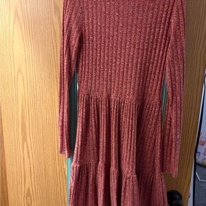 SHEIN Ribbed Long Sleeve Dress - Red